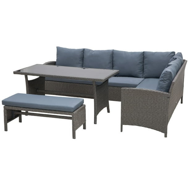 Outsunny 4 Piece Modern Outdoor Rattan Wicker Furniture Set with Dining