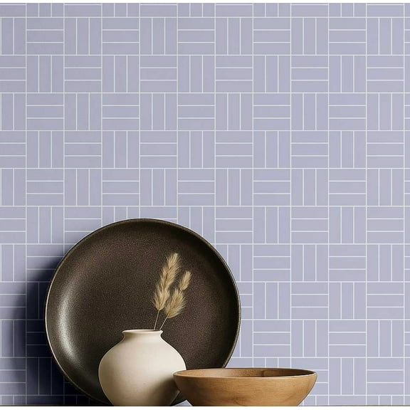 S4sassy Removable Vintage Style Waterproof Wall Wrap, Finish Mosaic Tile Wallcover, Basket Weave Pattern Contact Paper for Backsplash, Self Adhesive Vinyl Wallpaper Roll- Blue- 25"x120"