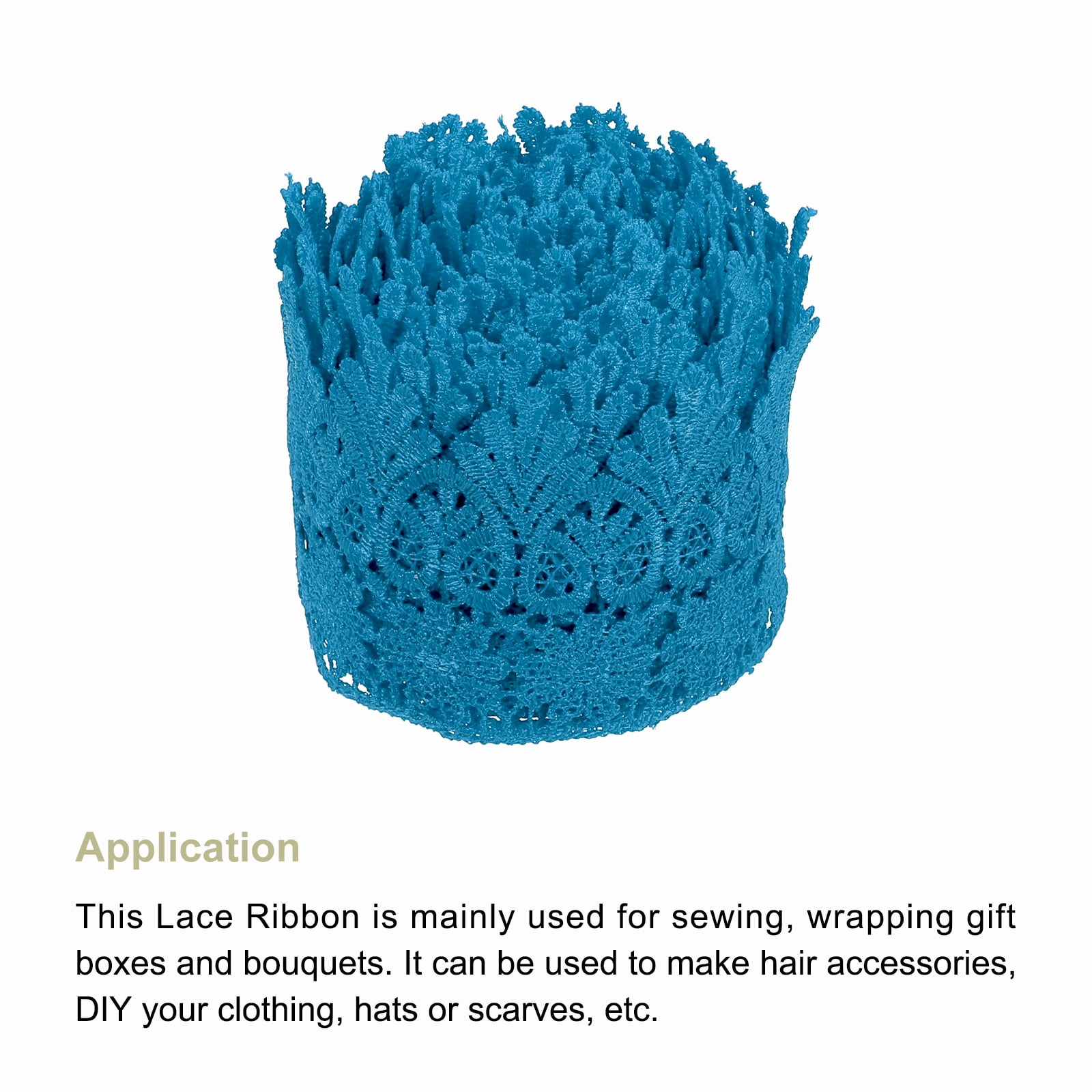 Uxcell 3.14 inch Wide 5 Yard Lace Ribbon Floral Pattern Blue Embroidered Lace Trim for Sewing Making, Gift Wrapping