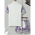 thumbnail image 2 of Men's 2 Piece Outfits Short Sleeve Button Up Vintage Shirts and Elastic Waist Shorts Retro Floral Print Shirt and Shorts Set, 2 of 6