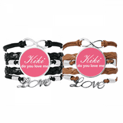Kiki Do You Love Me Art Deco Fashion Bracelet Hand Strap Leather Rope Wristband Double Set