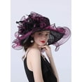 thumbnail image 3 of Women Organza Hats Flower Decoration Wide Brim Occasion Event Church Dress Sun Hat, 3 of 4