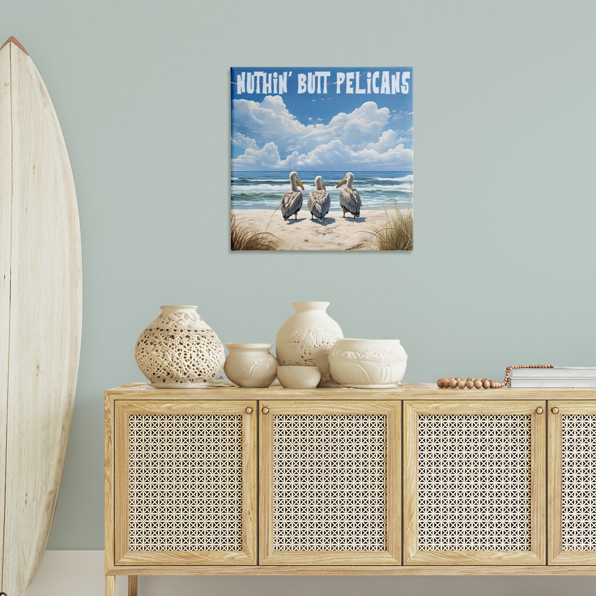 Stupell Industries Nuthin' Butt Pelicans Coastal Painting Gallery Wrapped Canvas Art Print Wall Art, 30 x 30
