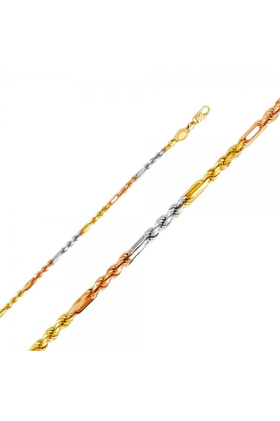 14K Gold 3C 3mm Figarope Chain : 8"