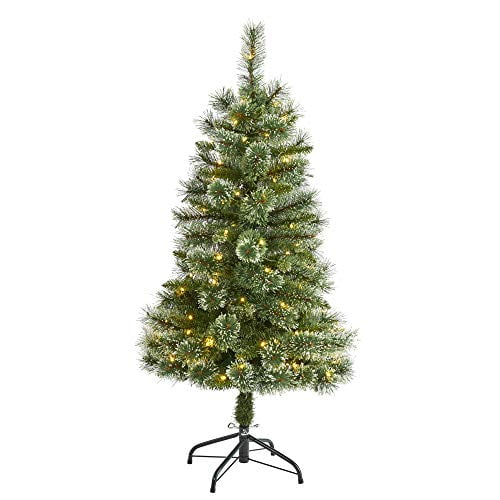 Nearly Natural 4ft. Wisconsin Slim Snow Tip Pine Artificial Christmas Tree with 100 Clear LED Light, Green