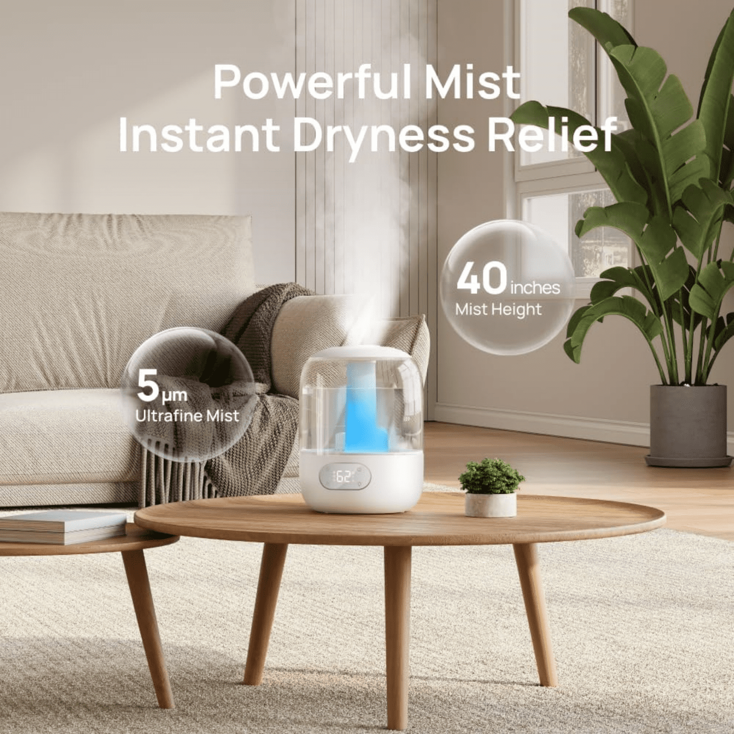Humidifiers for Bedroom, 3L Top Fill 30H & 26dB Quiet Runtime for Large Room, Cool Mist Ultrasonic Humidifier with Humidity Sensor, Night Light for Home, Baby, Nursery, Plants, New Edition