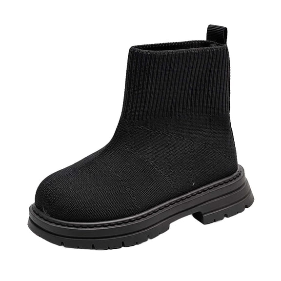 CYRBOKO Girls Ankle Boots, Casual Winter Knitted Non-slip Girls Riding Boots Black Size 10 (Little Kids)