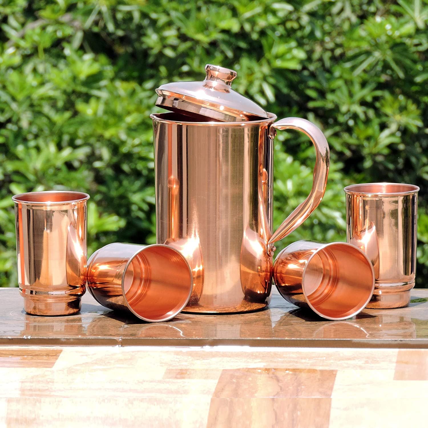 HealthGoodsIn - Pure Copper Pitcher with 4 Copper Tumblers | Copper Pitcher and Tumbler Set for Ayurveda Health Benefits