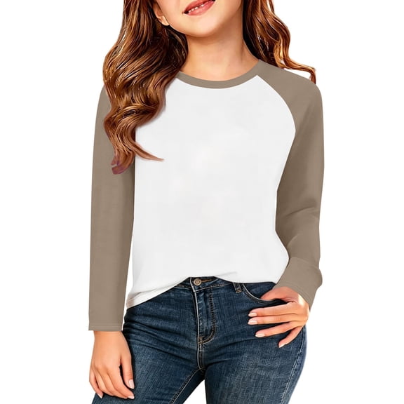 YunPes Girls Cotton T-Shirt Contrast Raglan Long Sleeve Crewenck Tops Youth Casual Versatile Baseball Tees 3-13 Years