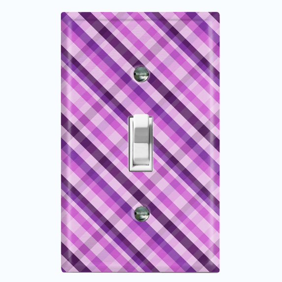 Metal Light Switch Plate Outlet Cover Vintage Purple Plaid Wallpaper WAL037