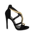thumbnail image 2 of Qupid Glee-37 Nubuck Curved Metallic Plating Strappy Open Toe Stiletto Heel Sand, 2 of 6