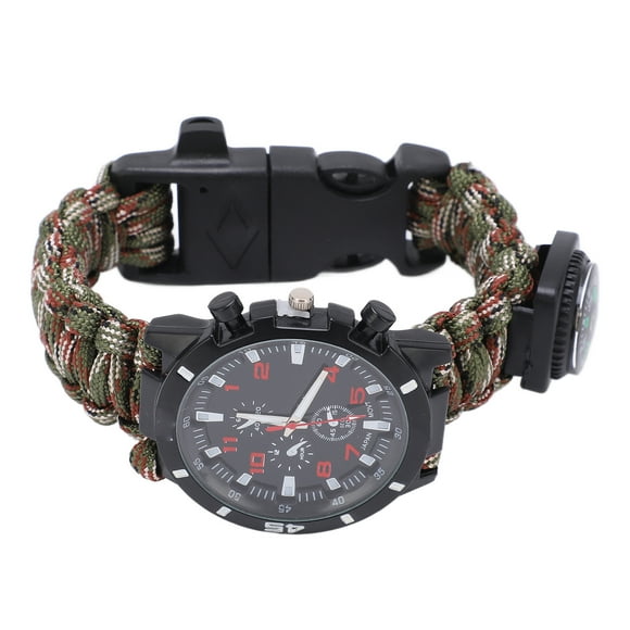 Survival Wrist Watch, Compass Rope Cutter Steel Portable Emergency Survival Watch For First Aid For Travel Camouflage,Red+Blue