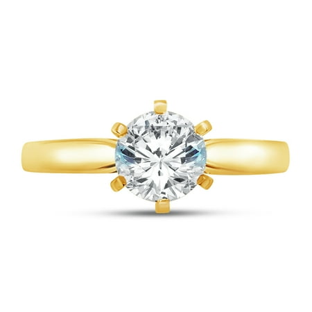 Gold Round Cut Solitaire Solid 14k Yellow Gold Round Cut Six Prong Solitaire Wedding Engagement Ring CZ Cubic Zirconia 1.50ct. , Size 7 ()