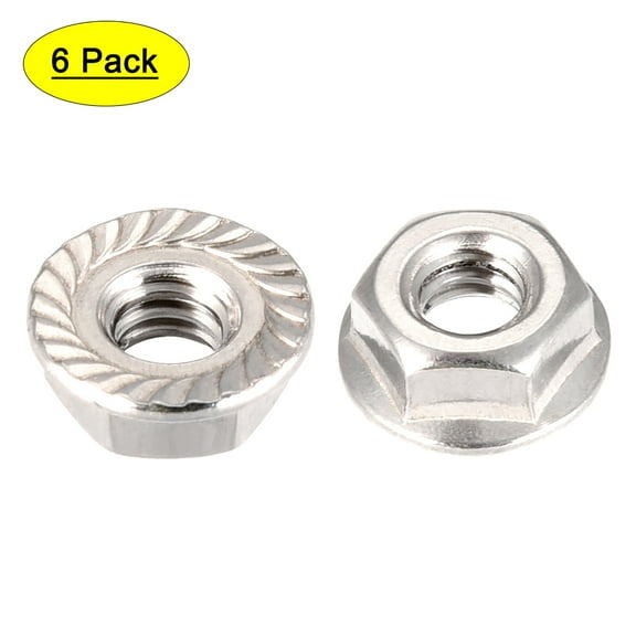 1/4-20 Serrated Flange Hex Lock Nuts 304 Stainless Steel 6 Pcs