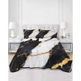 thumbnail image 3 of Black Marble Full Size Down Alternative Comforter, Lightweight Comforter Quilt Bedding Set with Pillow Shams Luxury Gold White Abstract Cracks Artwork All Seasons Bed Comforter Duvet Insert 78"x90", 3 of 7