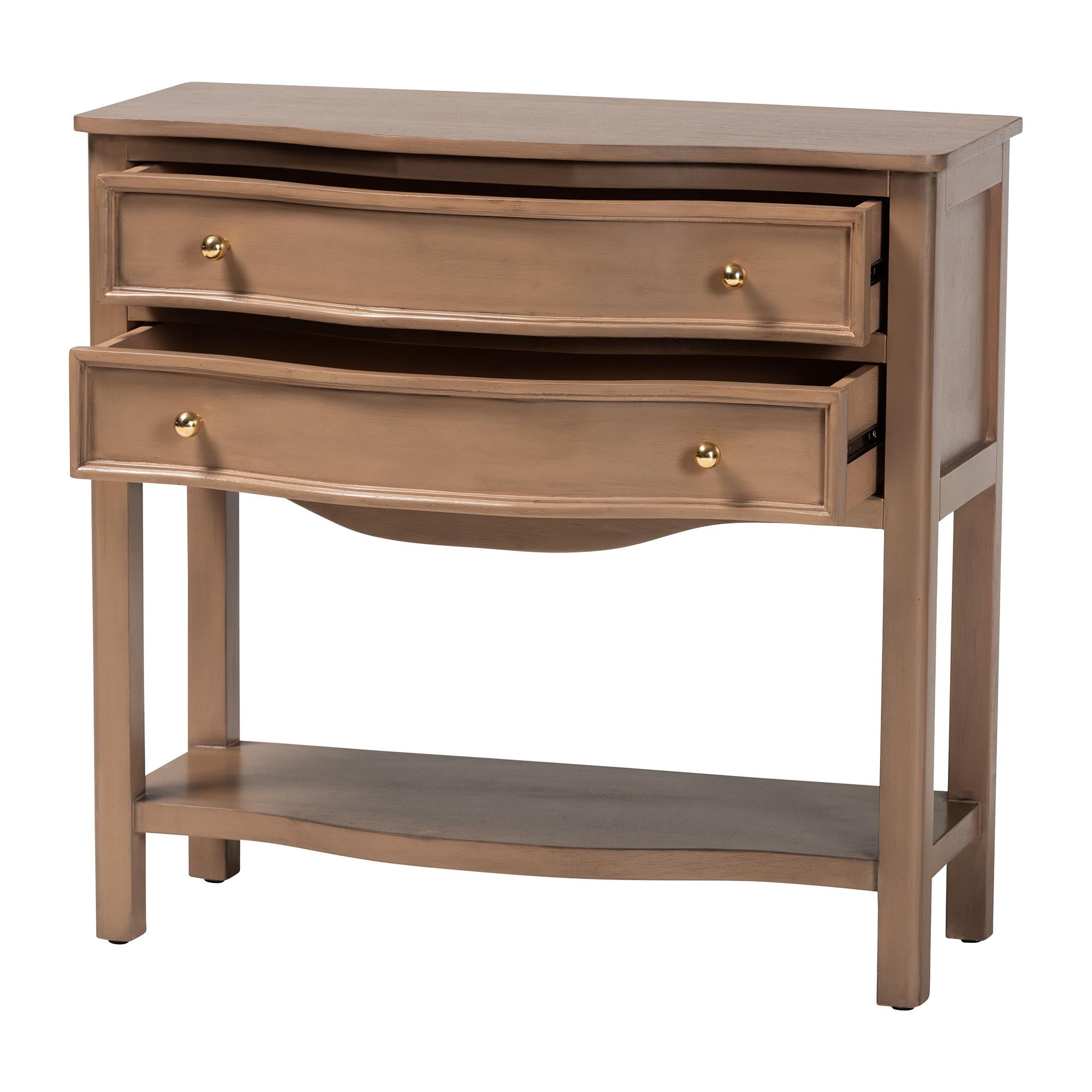 bali & pari Kelila Traditional Console Table, 2-Drawer, Champagne Brown
