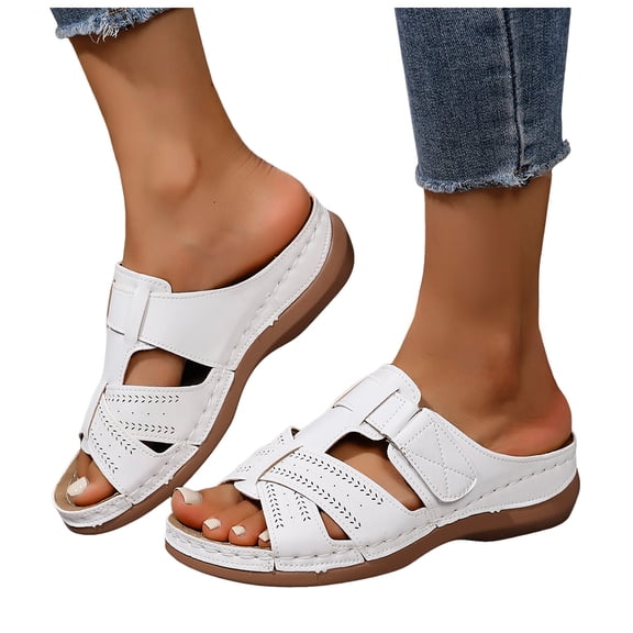 Gladiator Sandals for Women Summer Beach Vacation Walking Fisherman Slides Boho Hollow out Slip on Orthopedic Shoes White Size 7.5