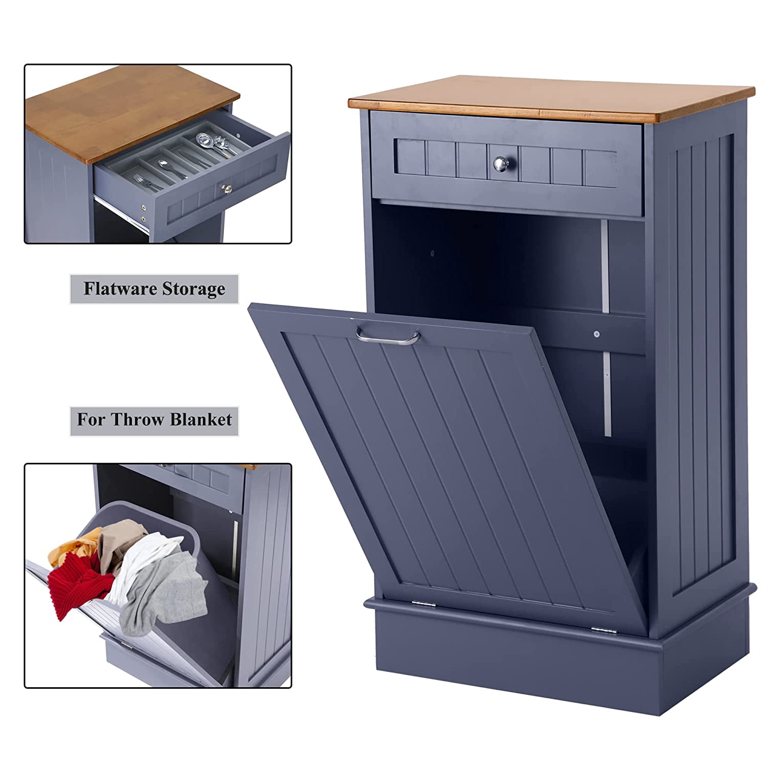 KIGOTY Kitchen Tilt-Out Trash Cabinet, 10 Gallon Pet Proof Wood Trash Cans Blue