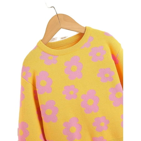 

Casual All Over Print Round Neck Pullovers Long Sleeve Mustard Yellow Toddler Girls Sweaters (Girl s)