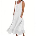 thumbnail image 2 of Laqbezok Sleeveless Cotton Linen Boho Flowy Beach Midi Dress with Pockets, Casual Solid Color Round Neck Sun Dress, Relaxed Fit Ruffle Hem Summer Vacation Dress, 2 of 4