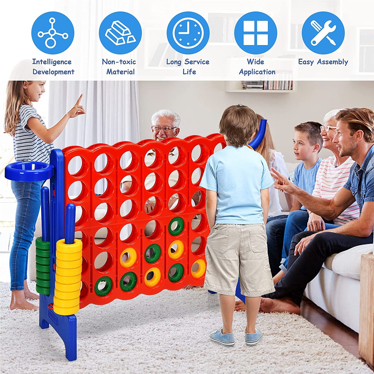 ZJTER Jumbo 4-to-Score Giant Game Set for Kids & Adults, 2.5Ft Indoor Outdoor Game with Basketball Hoop, Ring Game, 42 Jumbo Rings, Quick-Release Slider, Perfect for Birth & Holiday Party