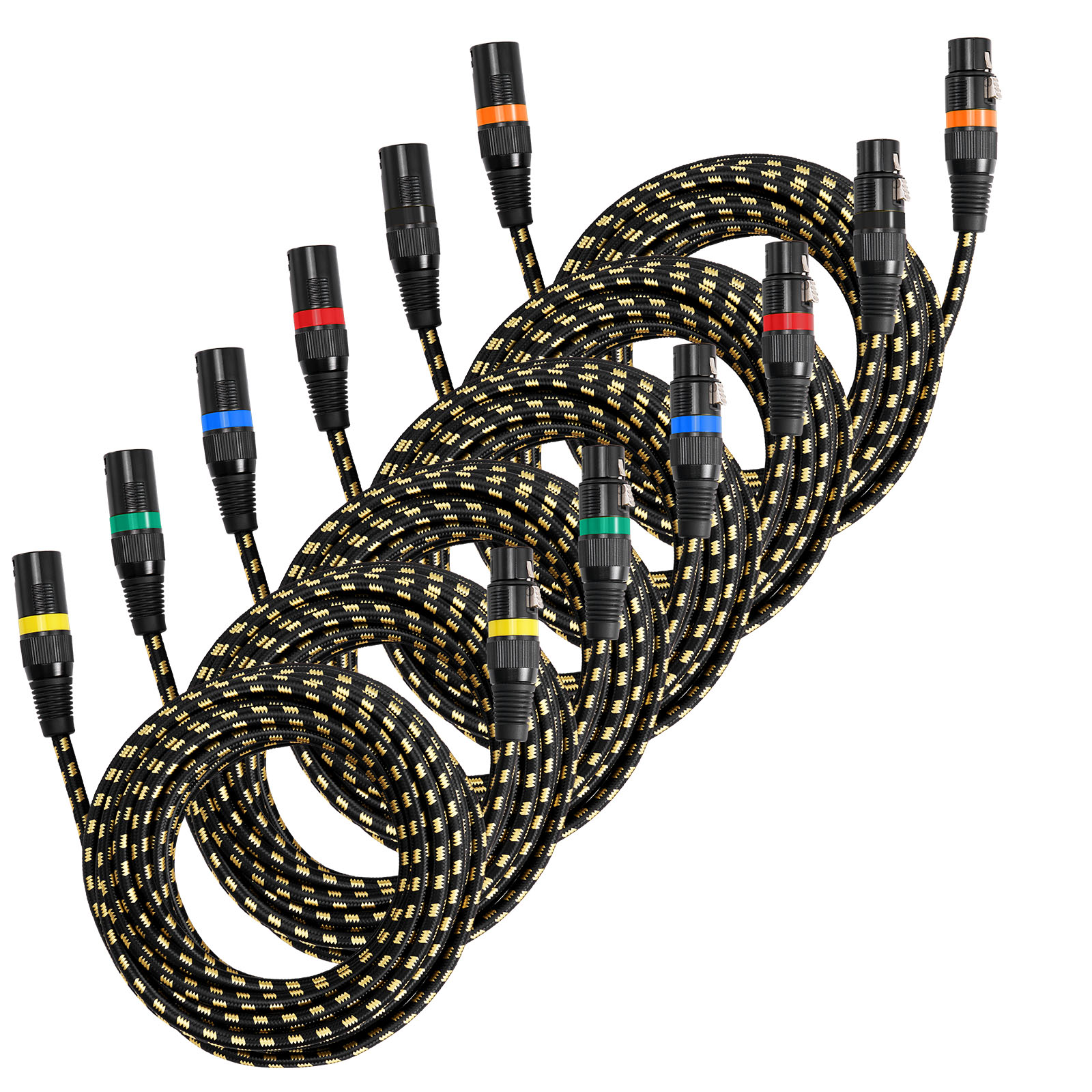 VEVOR XLR Cable 25 ft, 6 Pack, Shielded Balanced DMX Male to Female Microphone Cables, Gold-Plated 3-Pin XLR Mic Speaker Cord Wires, for Stage Lighting, Microphones, Amplifier, Mixer, Speaker Systems