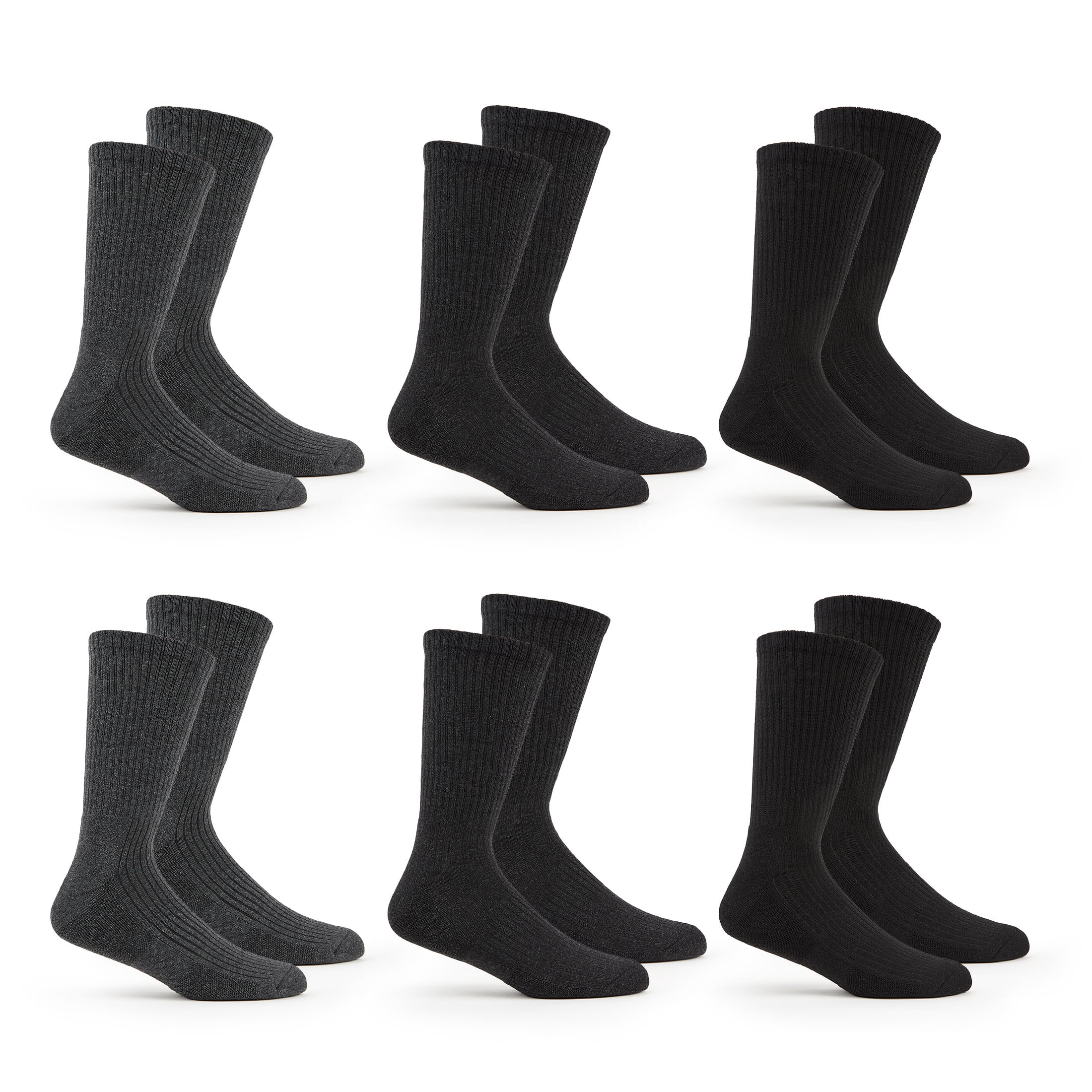 Fruit of the Loom Men's All Day Comfort Casual Crew Socks, Sizes 12-15, Gray (6-Pack)