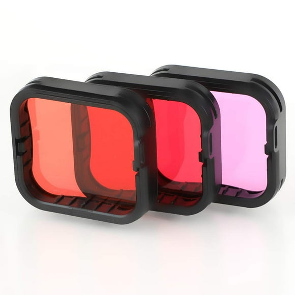 Underwater Camera Dive Filters for GoPro Hero 5, 6 and 7 Black Super Suit Waterproof Housing Case in Red, Light Red, and Magenta, Professional Color Correcting Photography Accessory