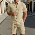 thumbnail image 2 of JAJAHO Mens Linen Shirt And Shorts Set Summer Short Sleeve Casual Breathable Comfortable Solid Color V Neck Shirts For Business Travel 2 Piece Cozy Outfit, 2 of 5