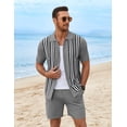 thumbnail image 5 of COOFANDY Men's 2 Piece Short Sets Casual Button Down Shirt and Shorts Set Knit Polo Set Vintage Summer Beach Outfits, 5 of 6