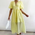 thumbnail image 2 of Ketyyh-chn99 Robes pour Femmes Grande Taille Décontractées de Plage Robe d'Été Manches à Volants Ample Fluide Plissée Mini-Robe Jaune,G, 2 of 4
