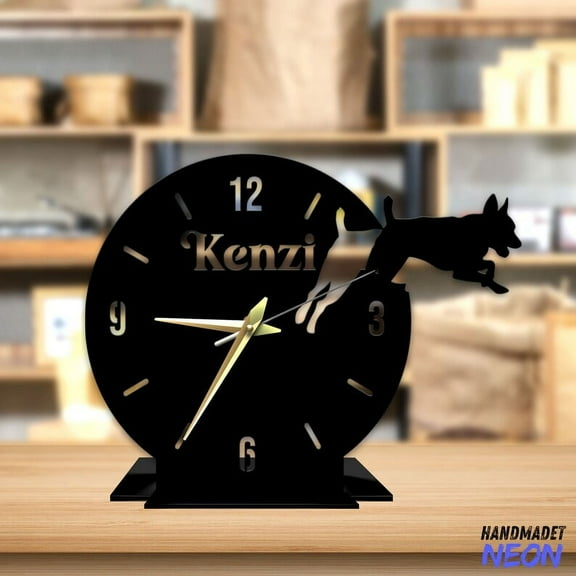 Handmadetneonsign Rat Terrier Dog Tabletop Metal Clock, Rat Terrier Desktop Clock, Dog Home Decor 047335