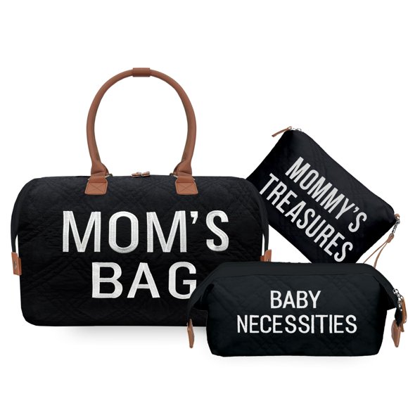 Bolsa de pañales con estampado de mamá con 2 organizadores, color negro