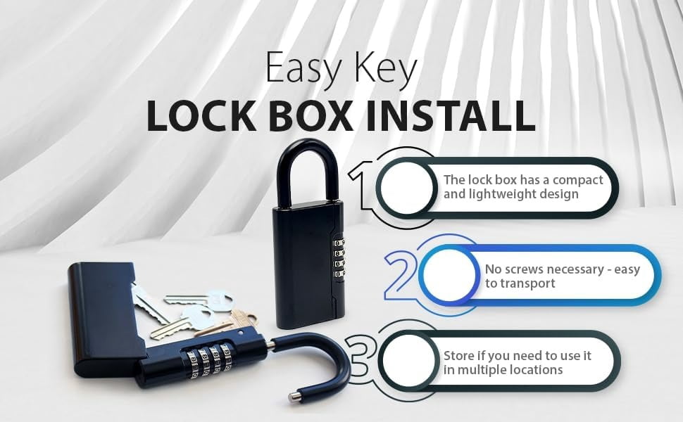 Guard-a-Key Black Realtor's Lockbox Portable Resettable Hanging Key Safe Combination Lock Box for House Keys, Realtors, Vacation Rentals, Black