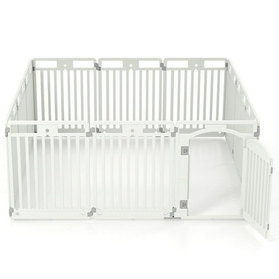 Gymax 32'' 12-Panel Dog Playpen w/ Secure Locking Door & Ground Stakes Easy Assembly