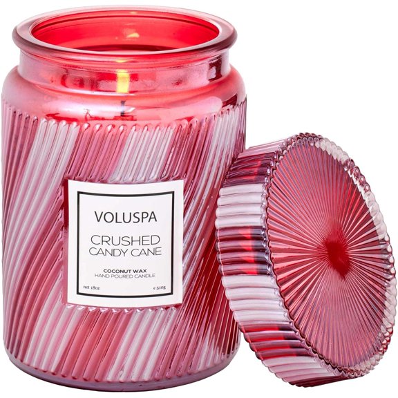 Voluspa Crushed Candy Cane Large Glass Jar Candle 18 Oz