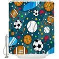 thumbnail image 3 of Polyester Fabric Sports Shower Curtain, Basketball Football Rugby Skateboard Teal Star, Waterproof Bathtub Curtain Bathroom Decor Set with Hooks 48 x 72 Inches,, 3 of 6