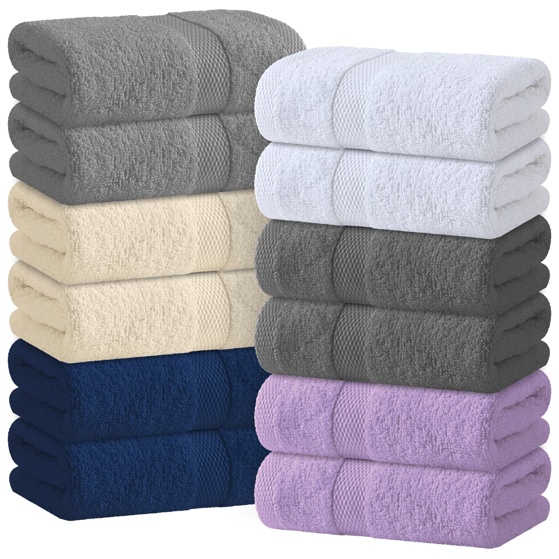 (2 pack) White Classic Wealuxe Collection 100% Cotton Hand Towels, Multicolor, 16 x 27, 12 Pack
