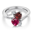 thumbnail image 3 of Gem Stone King 925 Sterling Silver Red Garnet Red Created Ruby Ring for Women (1.89 Cttw, Heart Shape 6MM, Gemstone January Birthstone, Size 5), 3 of 6