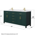 thumbnail image 5 of Wyndham Collection Beckett 72" Wood Double Bathroom Vanity in Green/Brushed Gold, 5 of 6