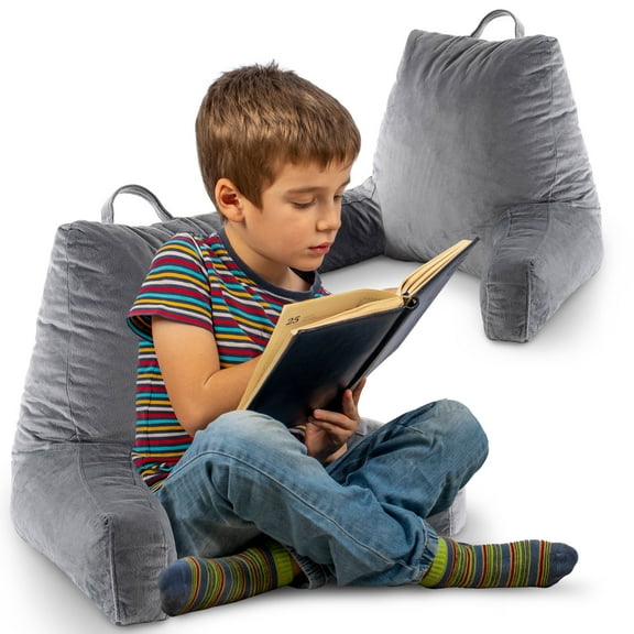 Cheer Collection Kids Size Reading and Gaming Pillow with Armrest - Plush Fiber Filled Backrest Pillow