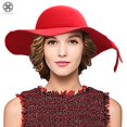 thumbnail image 5 of Women's Wide Brim Wool Ribbon Band Floppy Hat Vintage Wool Winter Hat Felt Fedora Floopy Beach Sun Cap Gray, 5 of 6