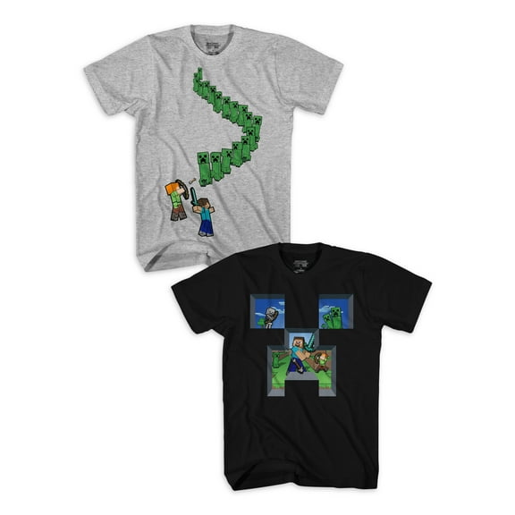 Minecraft Boys Creeper Walk Face Graphic T-Shirts, 2-Pack, Sizes 4-18