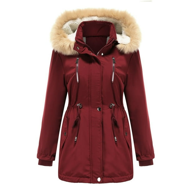 Abrigo largo cálido para mujer Sudadera con capucha Chaqueta de cuello Parkas de invierno delgadas Abrigos Fridja po701