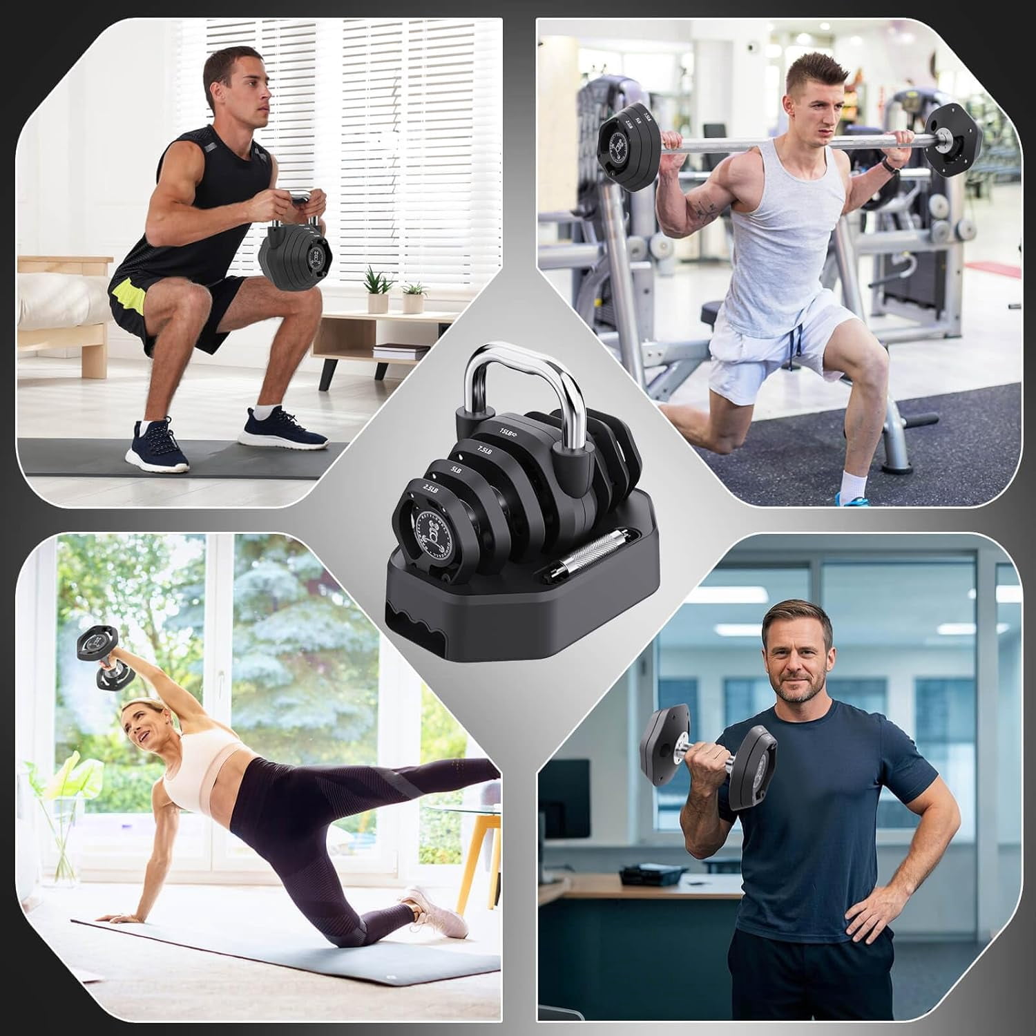 Tepemccu 4-in-1 Adjustable Kettlebell, 5.88-45lbs Kettlebells Weight Set, Adjustable Weight Kettlebell Used as Dumbbell, Barbell for Home Gym Full Body Workout