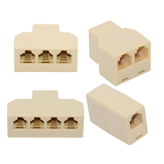 JSER 4pcs/lot 1-in-2-out 1-to-3 1-to-4 Way Outlet 6P4C RJ11 RJ12 Telephone Phone Modular Jack Line Splitter Adapter Extender