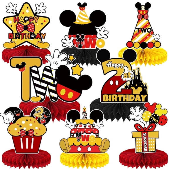 8 Pcs  Mickey 2st Birthday Black Red Yellow Mouse Themed Table Honeycomb Centerpieces, Red Mouse Table Topper Decor,   Birthday Party Supplies Party Decorations