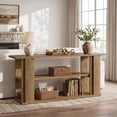 thumbnail image 3 of Tribesigns 63" Farmhouse Console Table, Farmhouse Long Entryway Table With 3 Storage Shelves For Living Room, Hallway, Foyer, Oak Brown, 3 of 8