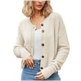 thumbnail image 2 of Women's Lightweight Button Down Cardigan Sweaters Ndbuld Women's Fashion Solid Color Long Sleeve Cardigan Knit Loose Button Coat Beige XL, 2 of 7