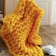 thumbnail image 5 of Handmade Knit Chunky Yarn Blanket:Large Thick Knit Blanket,Cozy Knitted Throw Blankets for Bed Decor,Couch,Pet Mat,Women Gift,47x70 in (Yellow), 5 of 8